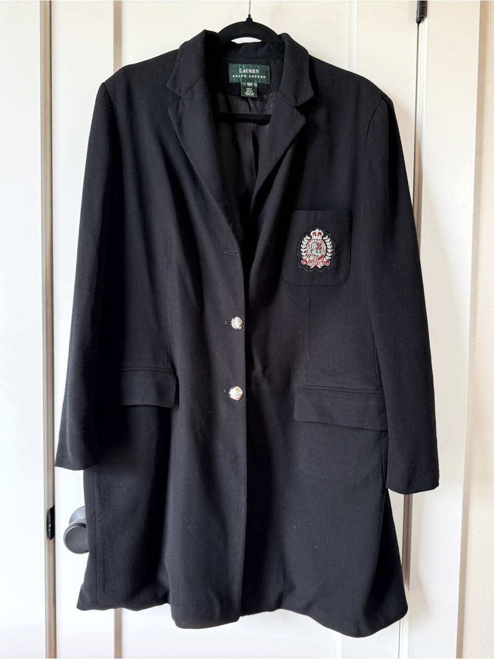 Ralph Lauren Wool Black Silver Crest Blazer Jacket Size 16